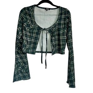 Poster Girl Long Sleeve Plaid tie front crop top